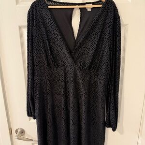 a new day Black Velvet Burnout Long Sleeve V-Neck Dress
